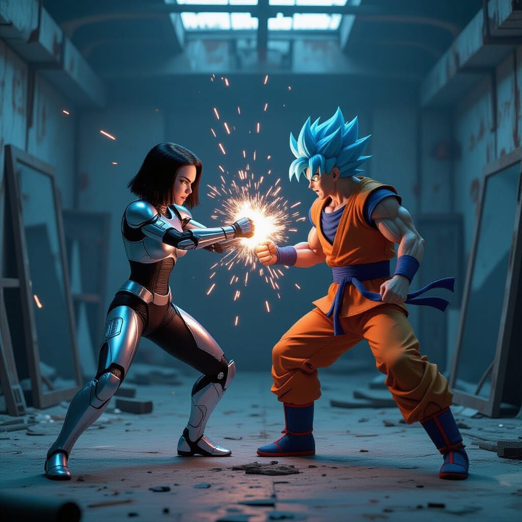 Alita vs Goku Sparring in Cyberpunk Dojo