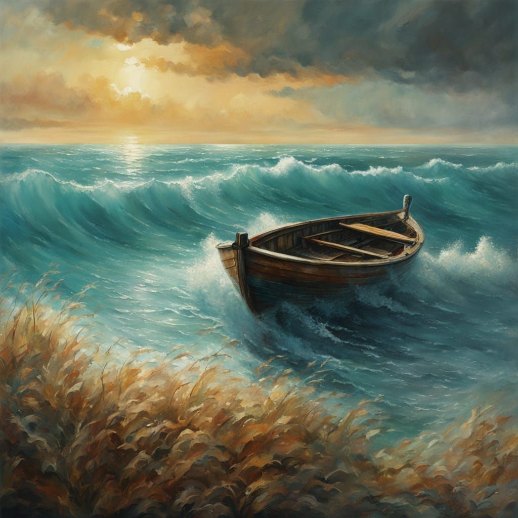 Majestic Arafed Boat in Golden Hour Seascape