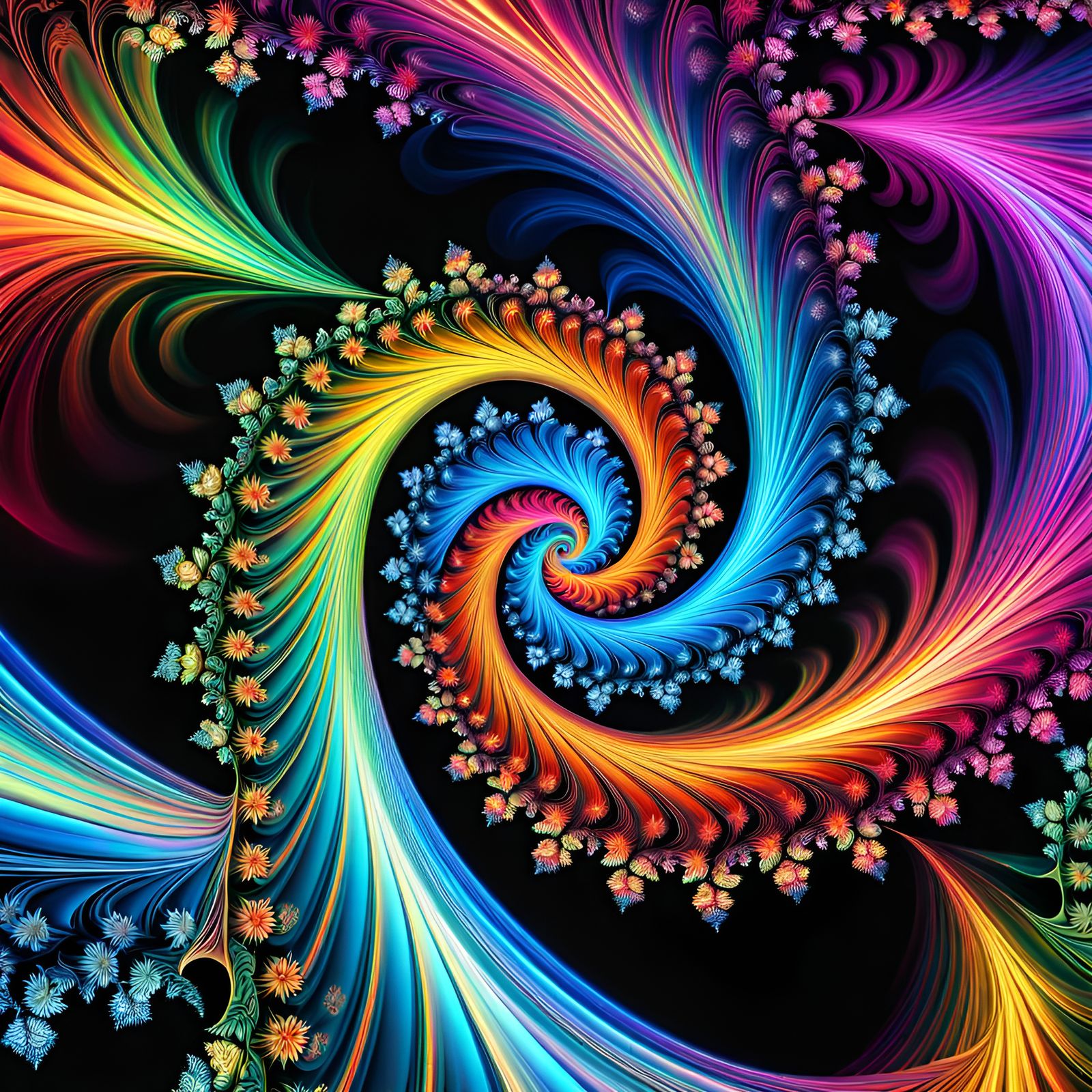 Psychedelic Lily Fractal Waterspout with Neon Glow