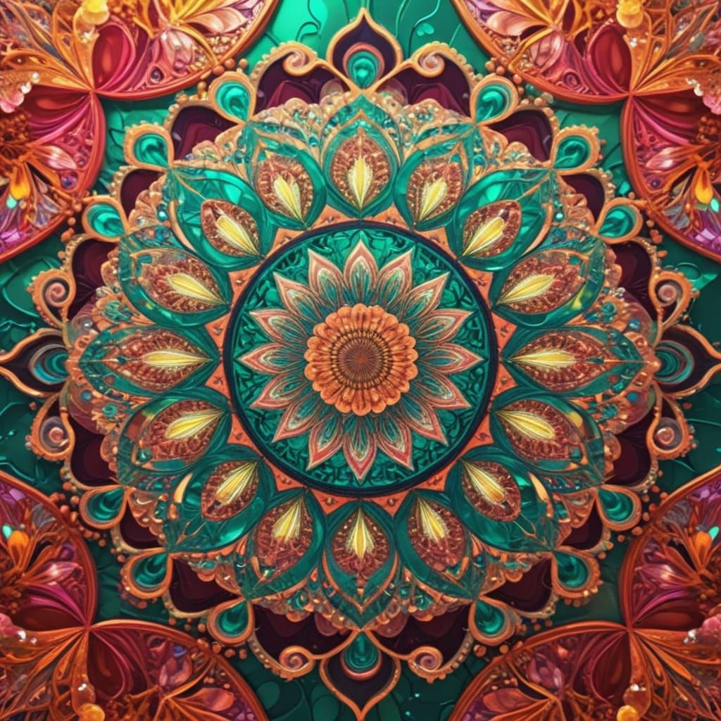 Vibrant Floral Mandalas in Neon Geometric Style