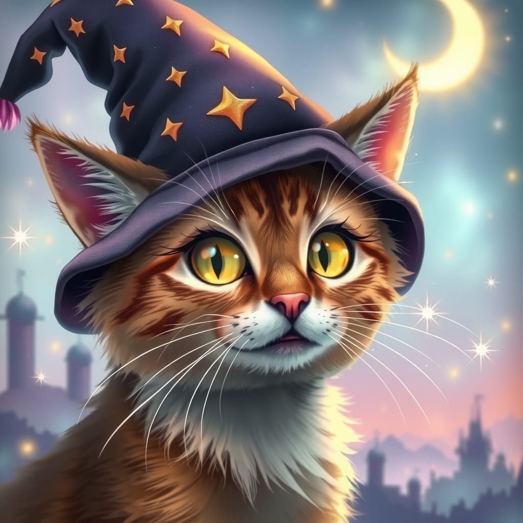 Enchanted Feline Wizard in Whimsical Wonderland