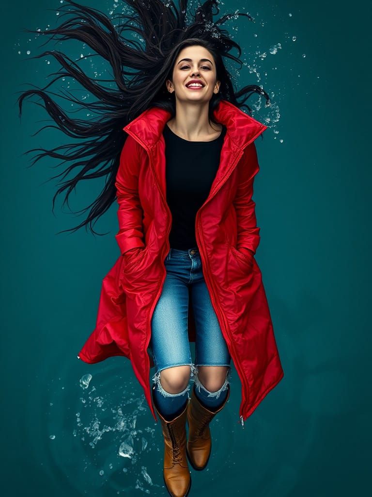 Celebratory Brunette Emerges from the Depths