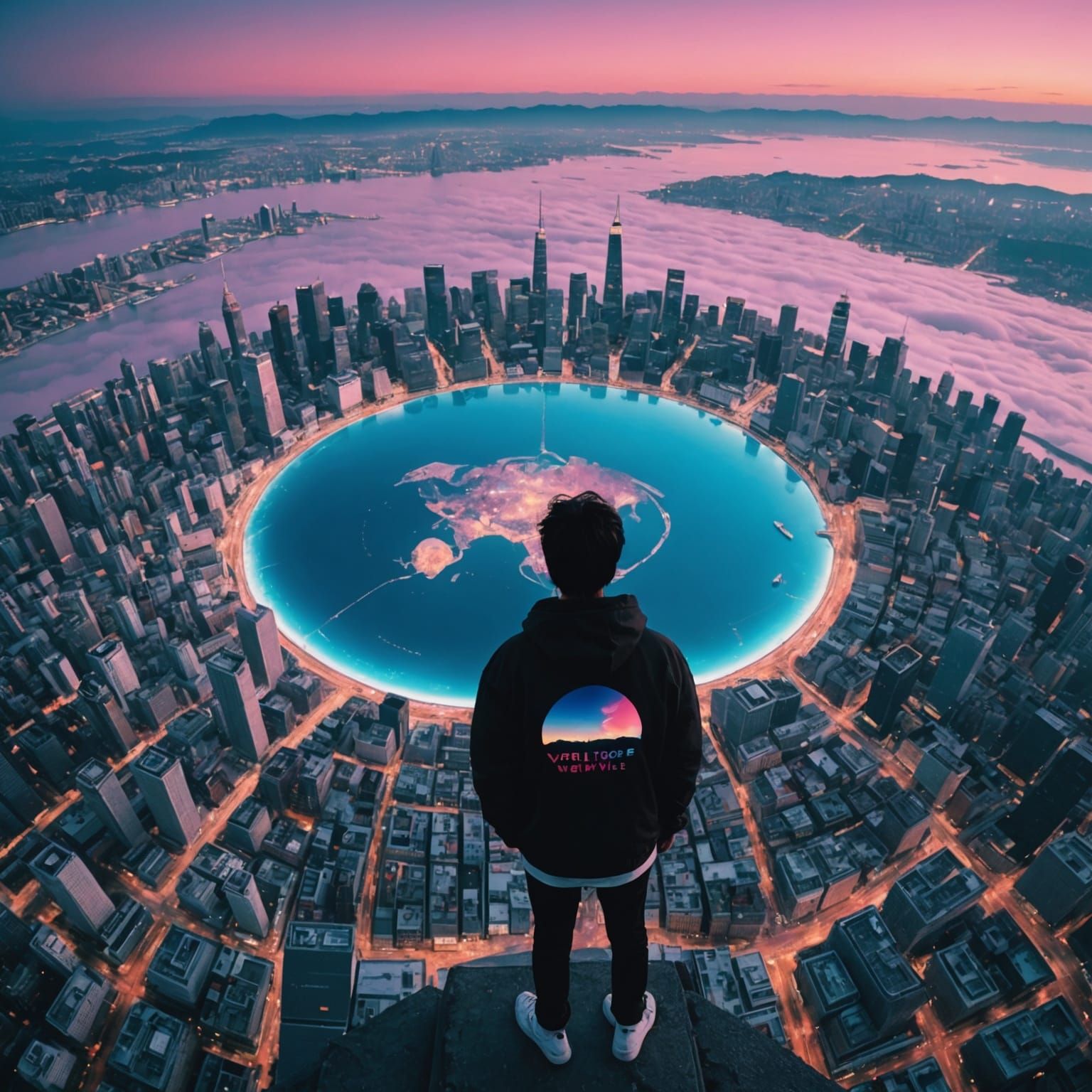 Vaporwave Cityscape Seen From Above