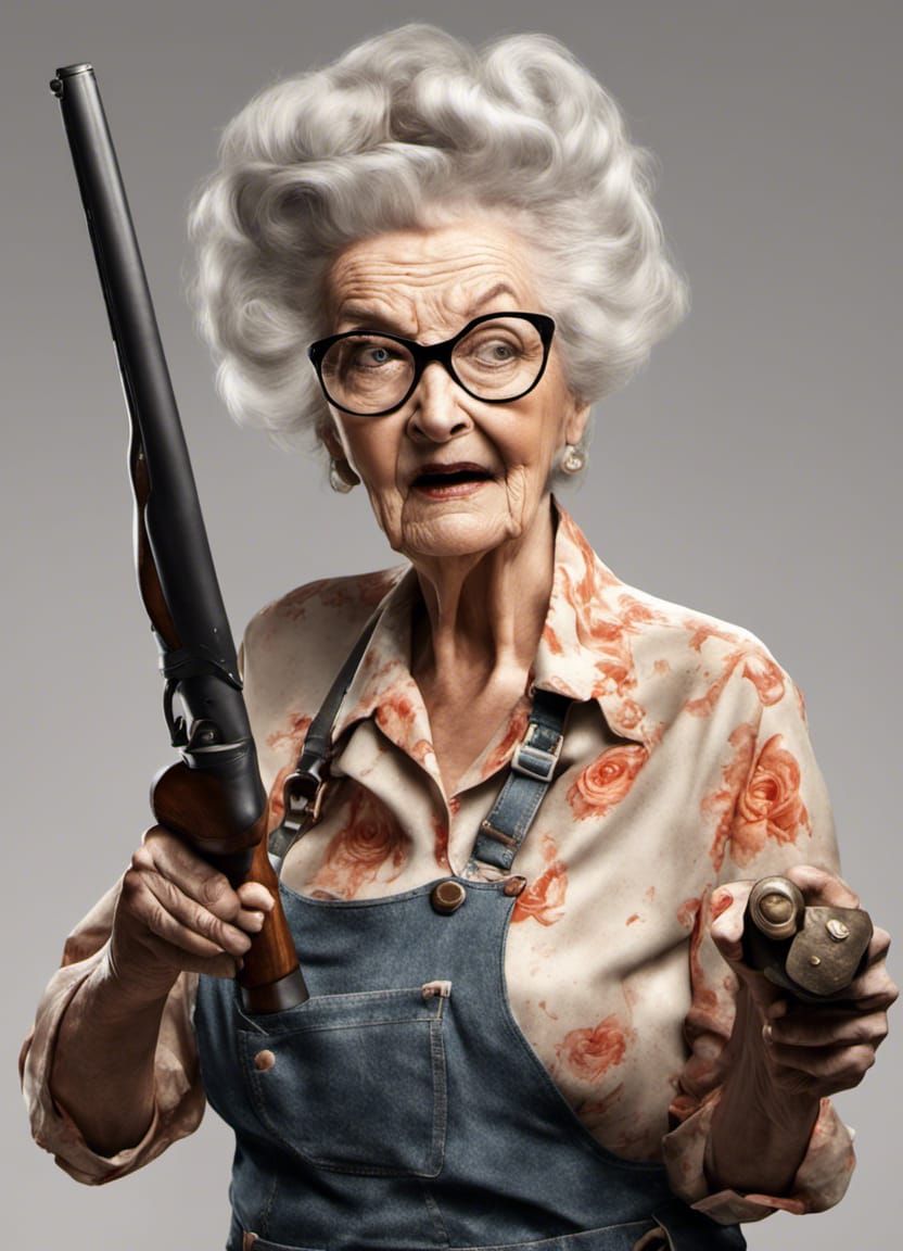 Surreal Portrait: Octogenarian Woman with Shotgun