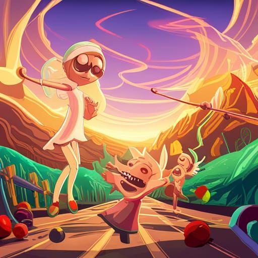 Angels Battle Rick and Morty in Candy Art