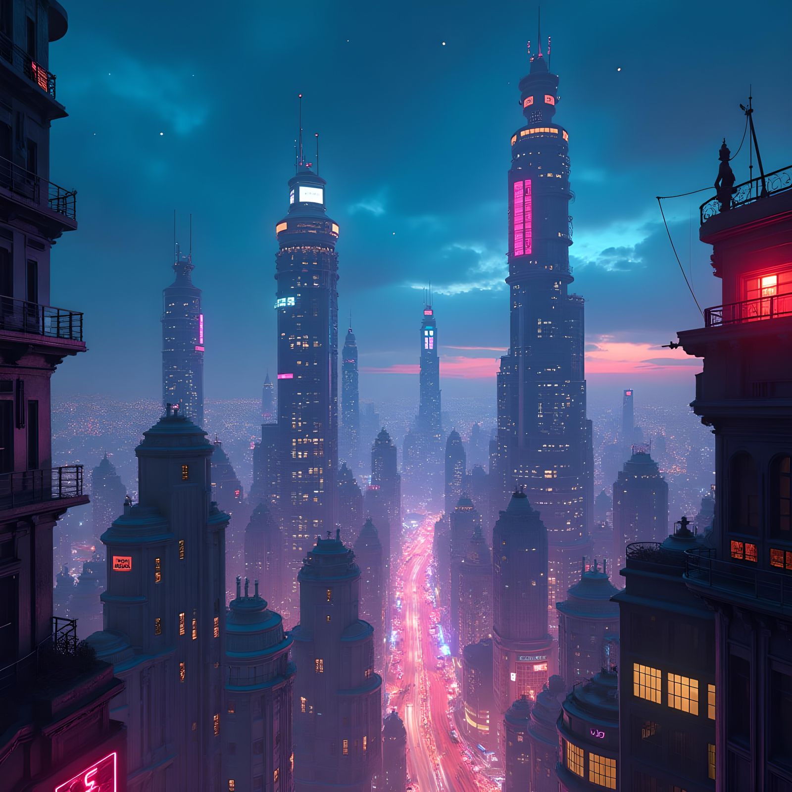 Futuristic City Night: Detailed Matte Painting