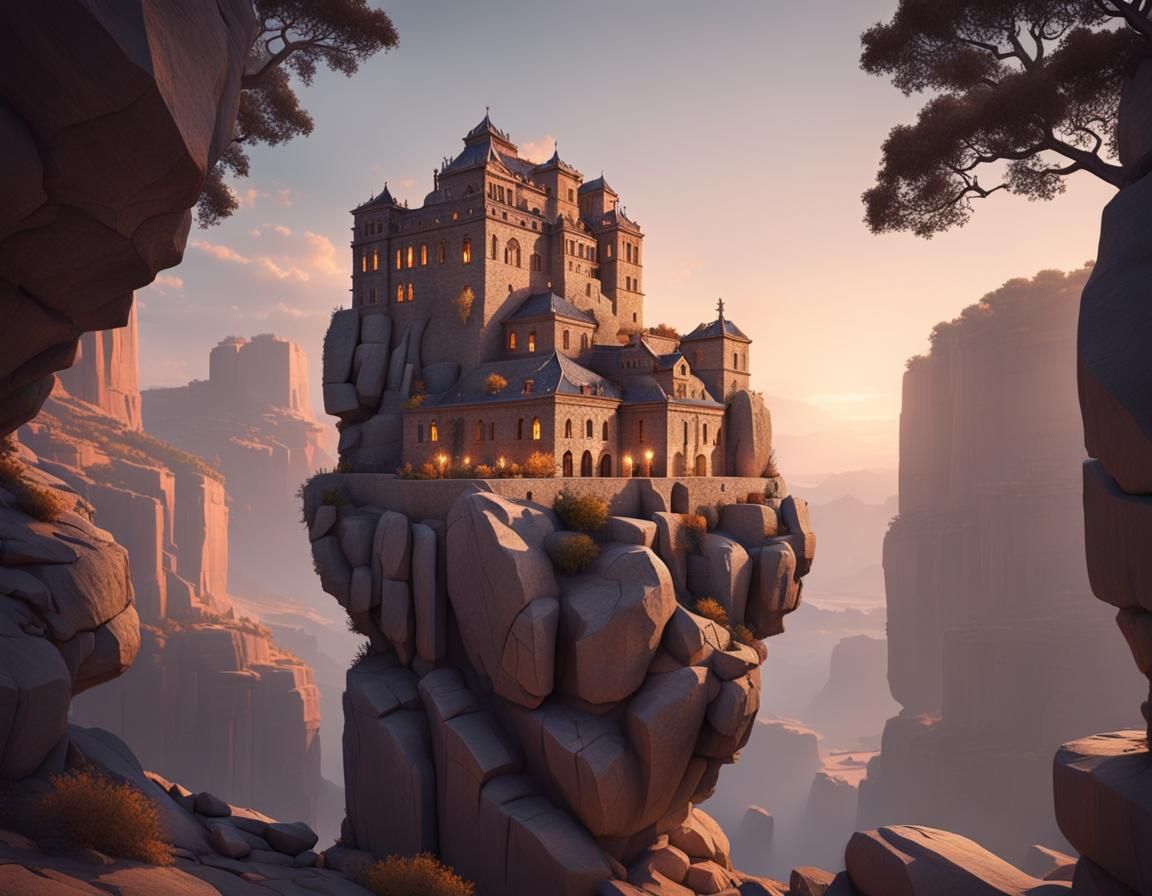 Stone Building Balanced on Rock Outcrop