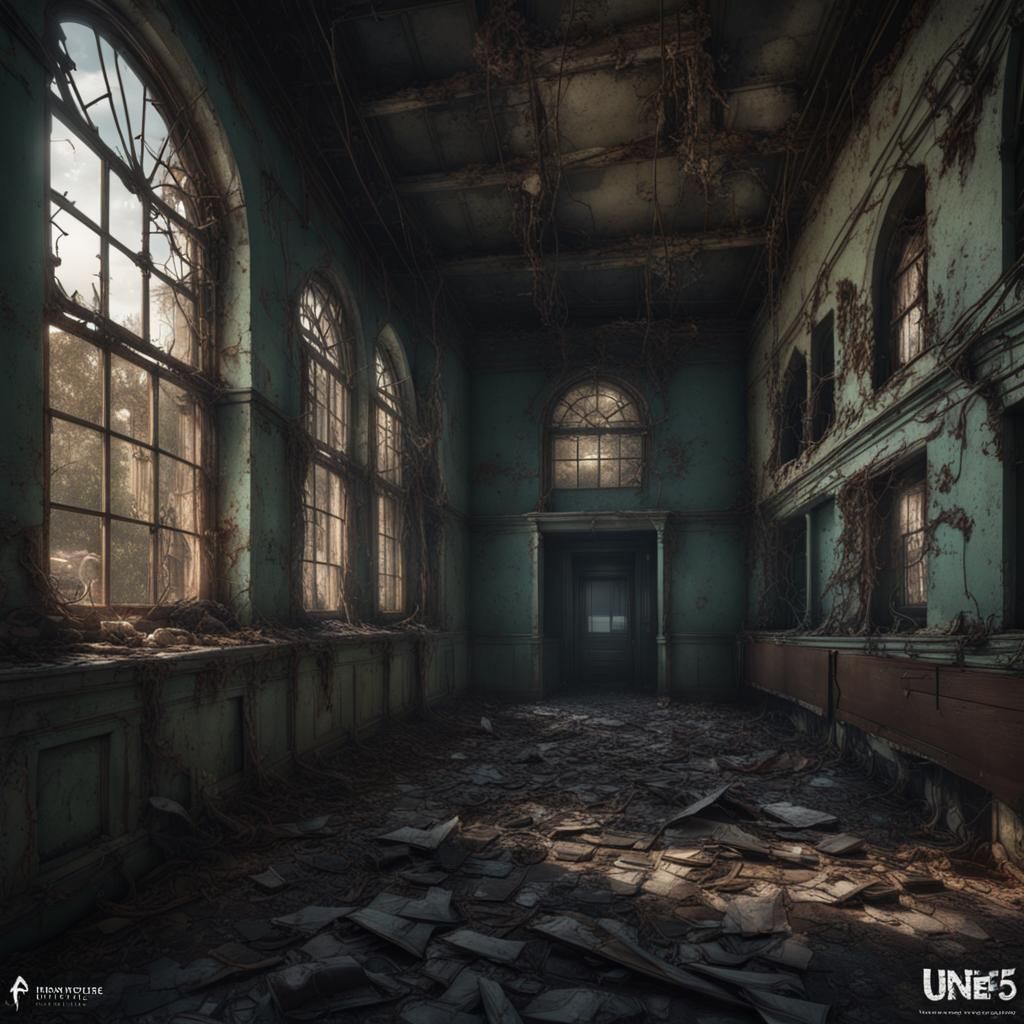 Eerie Abandoned Asylum in Detailed Matte Painting Style
