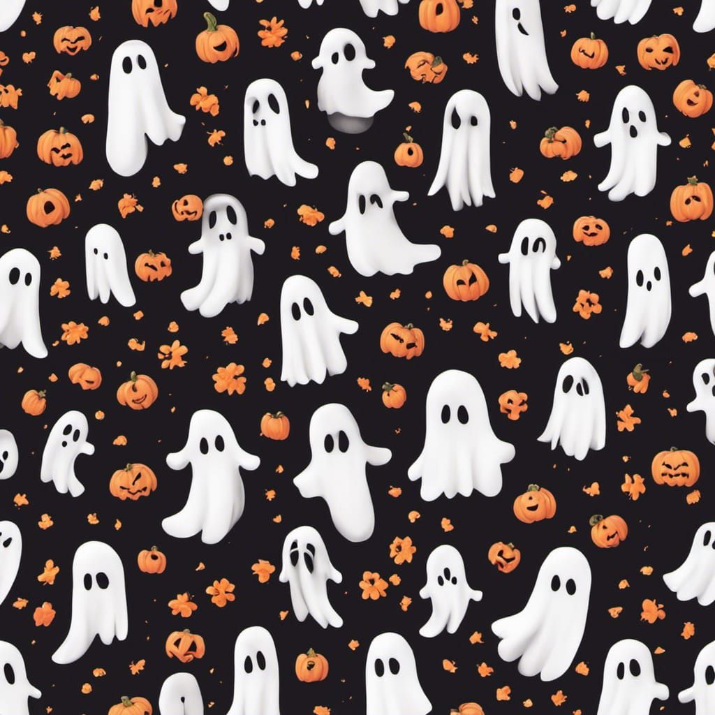 Retro Halloween Ghosts Seamless Pattern in 3D