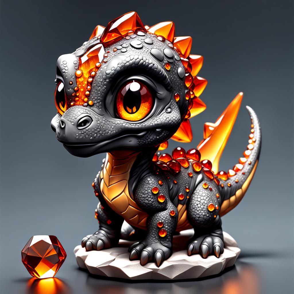 Chibi Baby Dinosaur with Crystal Glass Texture
