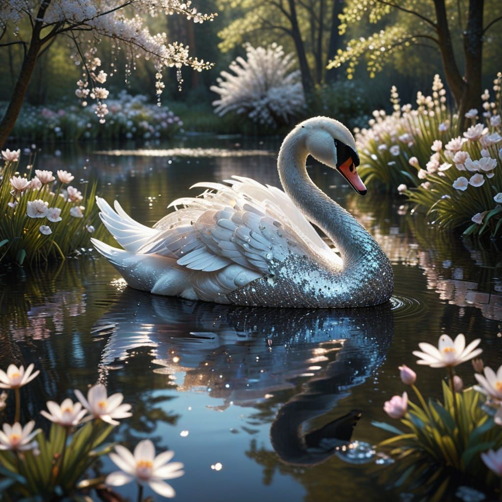 Majestic Sequin Swan in a Forest Glade