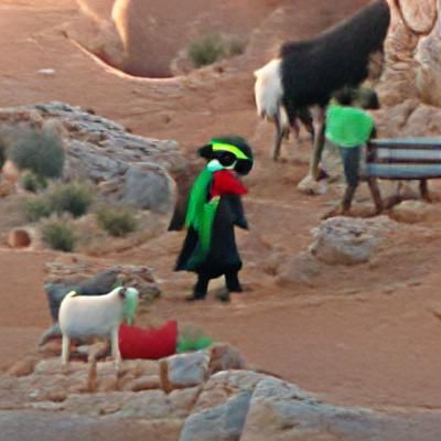 Whimsical Goat Humanoid in Green Hat and Scarf