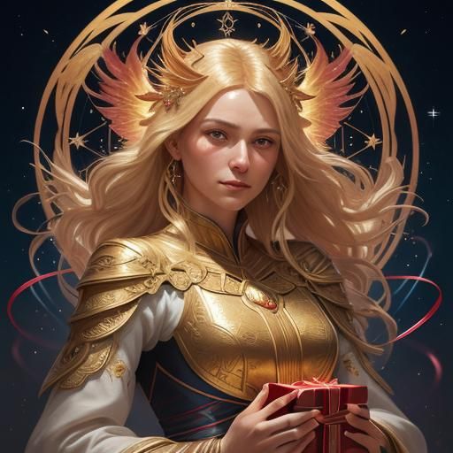 Surreal Blonde Tarot Reader with Fireworks, Digital Art