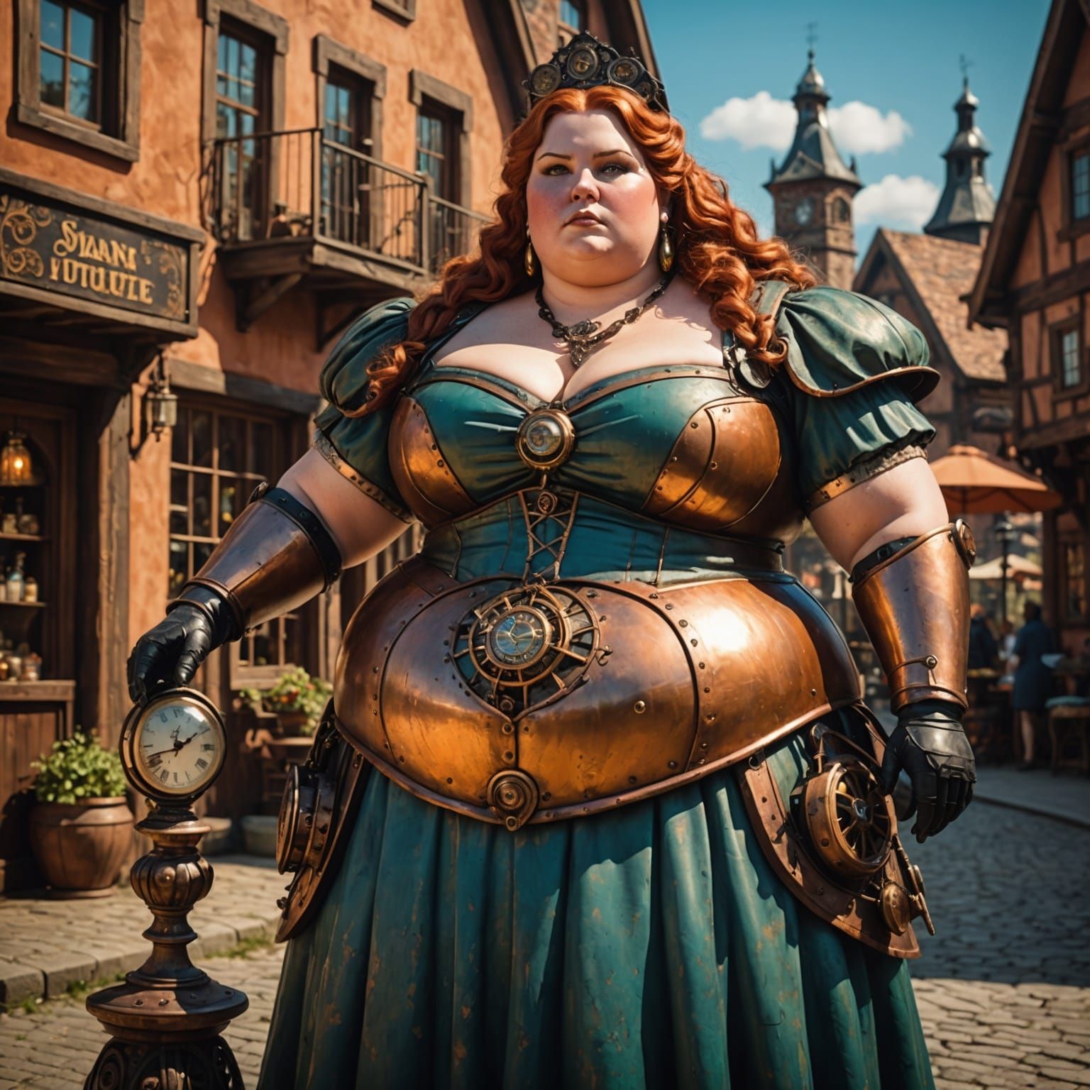 Steampunk Village: Copper Statue with Gorgeous Woman