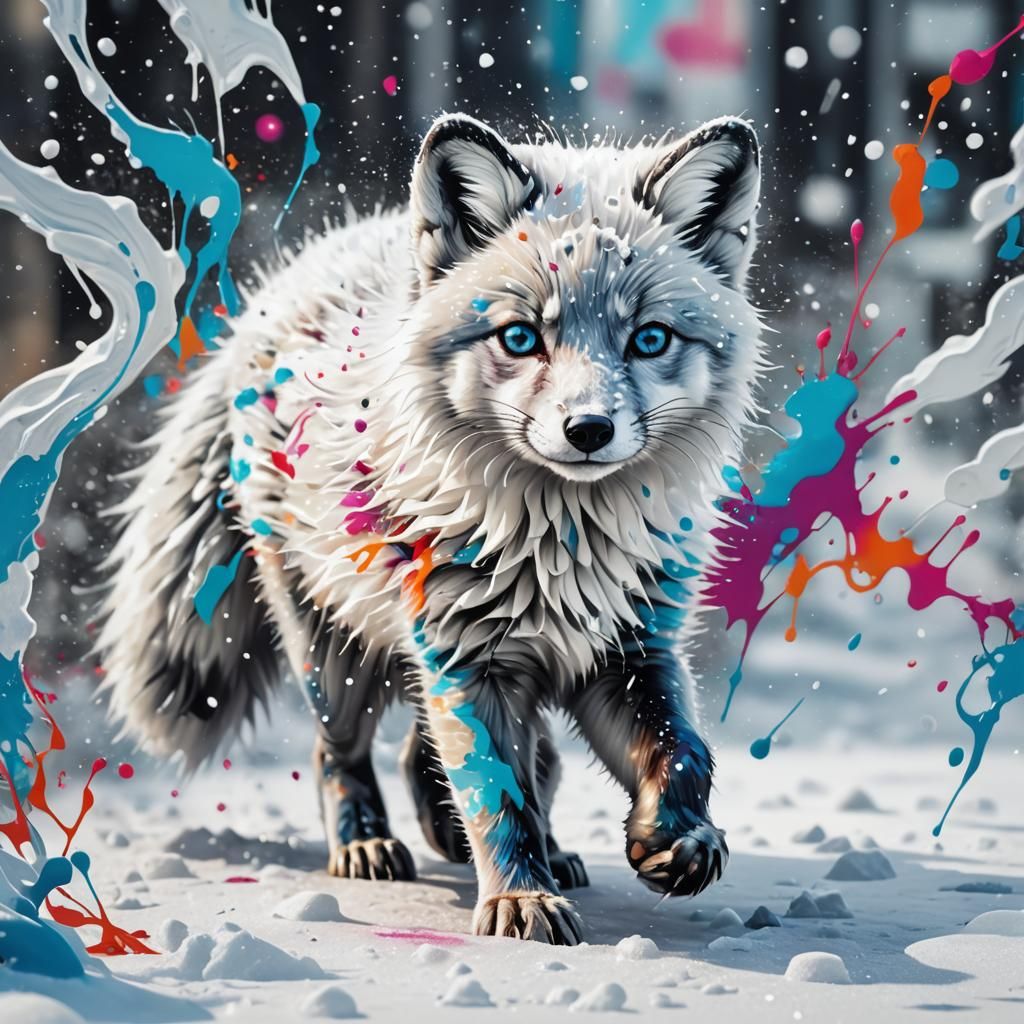 Arctic Fox Cub in Graffiti Street Art Style