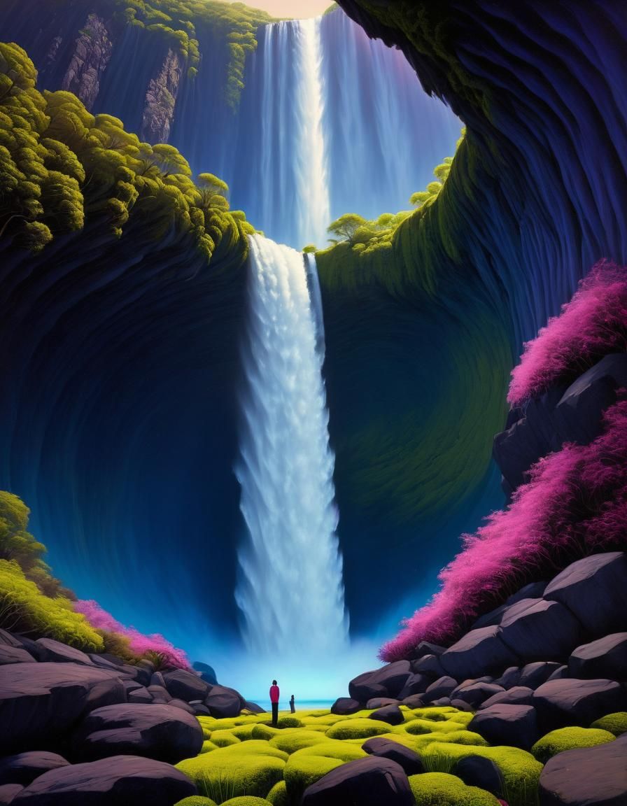 Underwater Waterfall in Steinlen Style