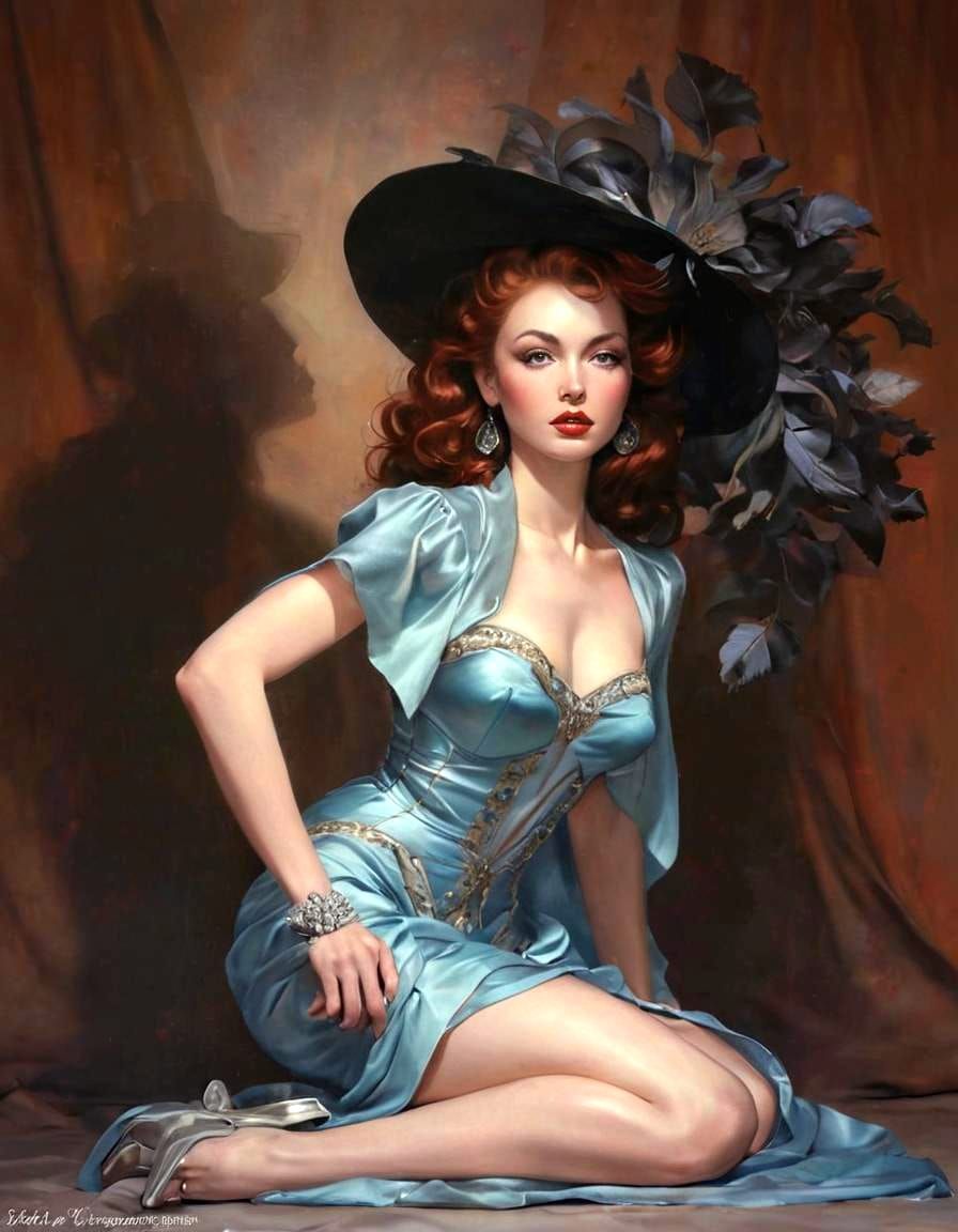 Glamorous Women Portrait in Fantasy Pin-Up Style