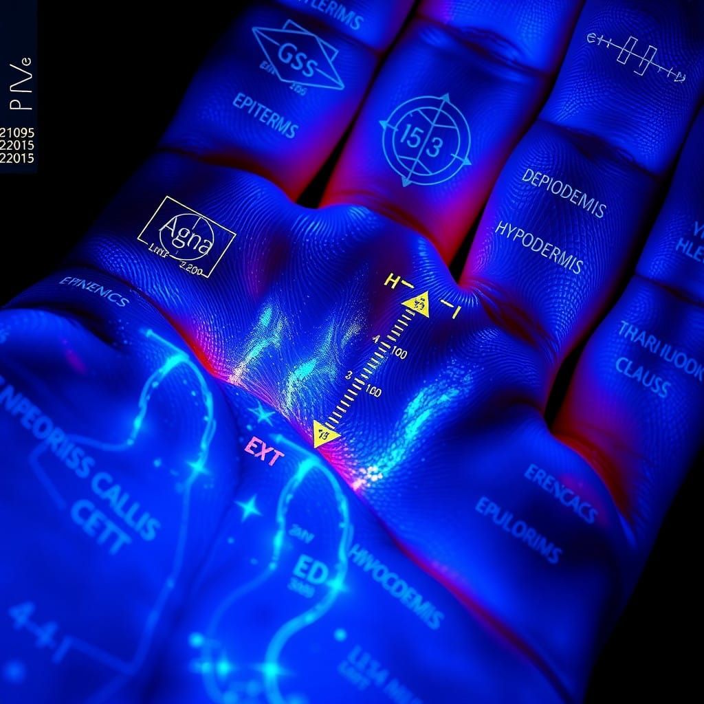 Close-Up Biomedical Photography of Human Palm Skin Cells Und...