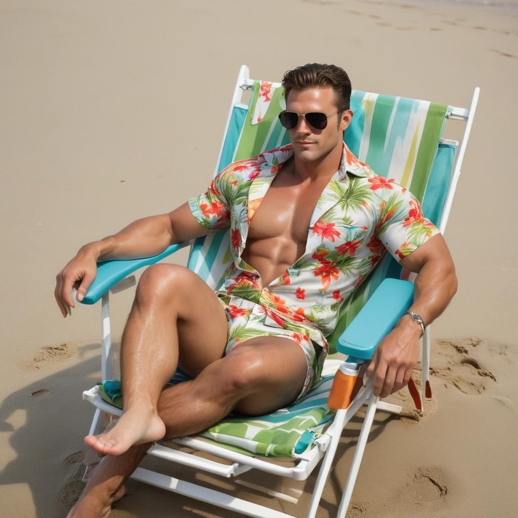 Handsome Man Relaxes on Tropical Beach