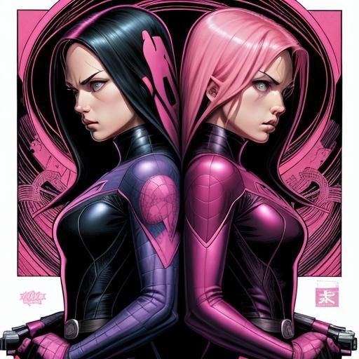 Pink and Black Silent Duo Comic Book Art