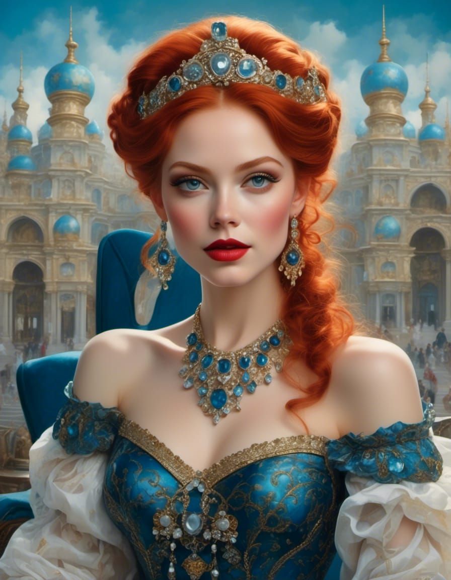 Flirty Redhead Princess in Palace, UHD Award-Winning Art