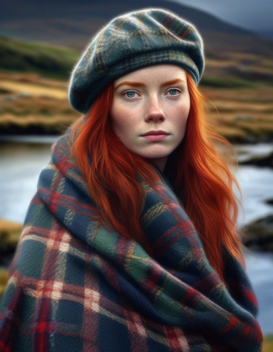Scottish Girl in Highlands: Hyperrealistic 64MP Photo