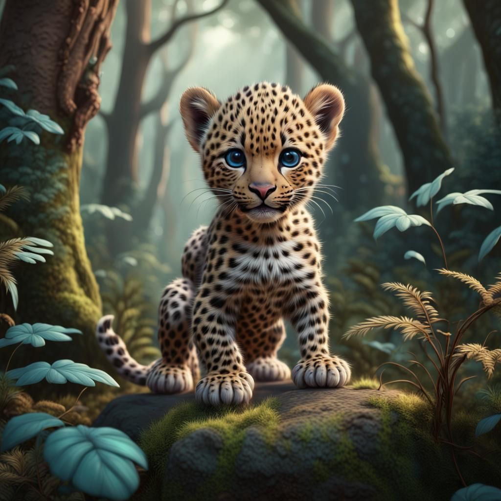 Cute Baby Leopard in Detailed Matte Painting