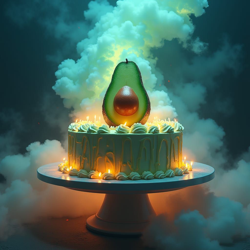 Iridescent Avocado Cake Fantasy Concept Art