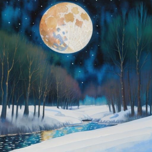 Klimt Inspired Winter Landscape in Gouache