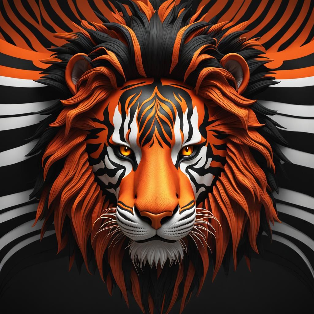 Lion's Head with Tiger Stripes: Matte Painting