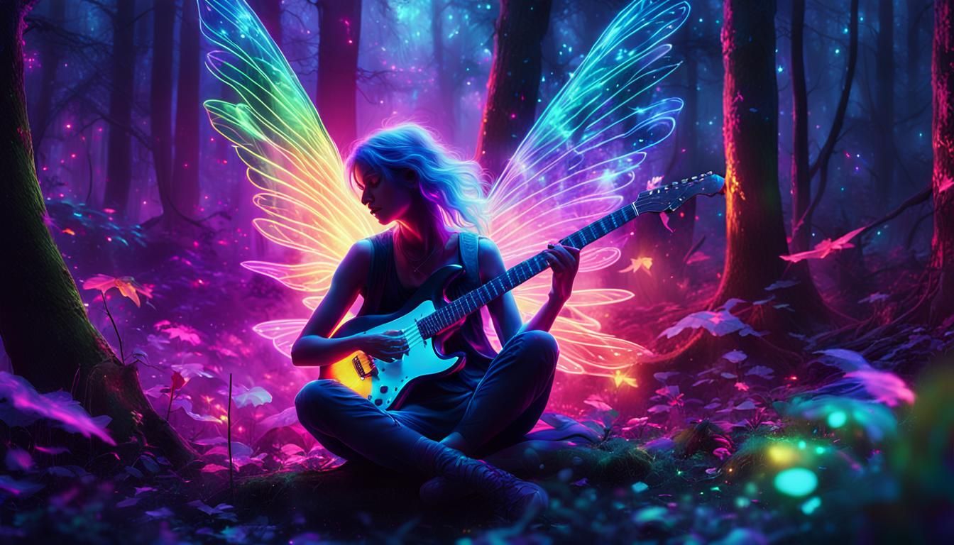 Fairy Plays Electric Guitar at Forest Rave