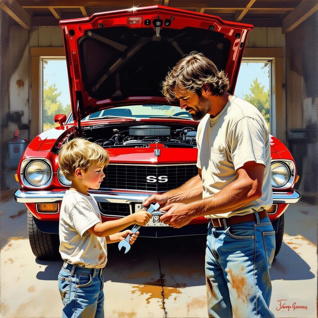 Helping dad on fathers day