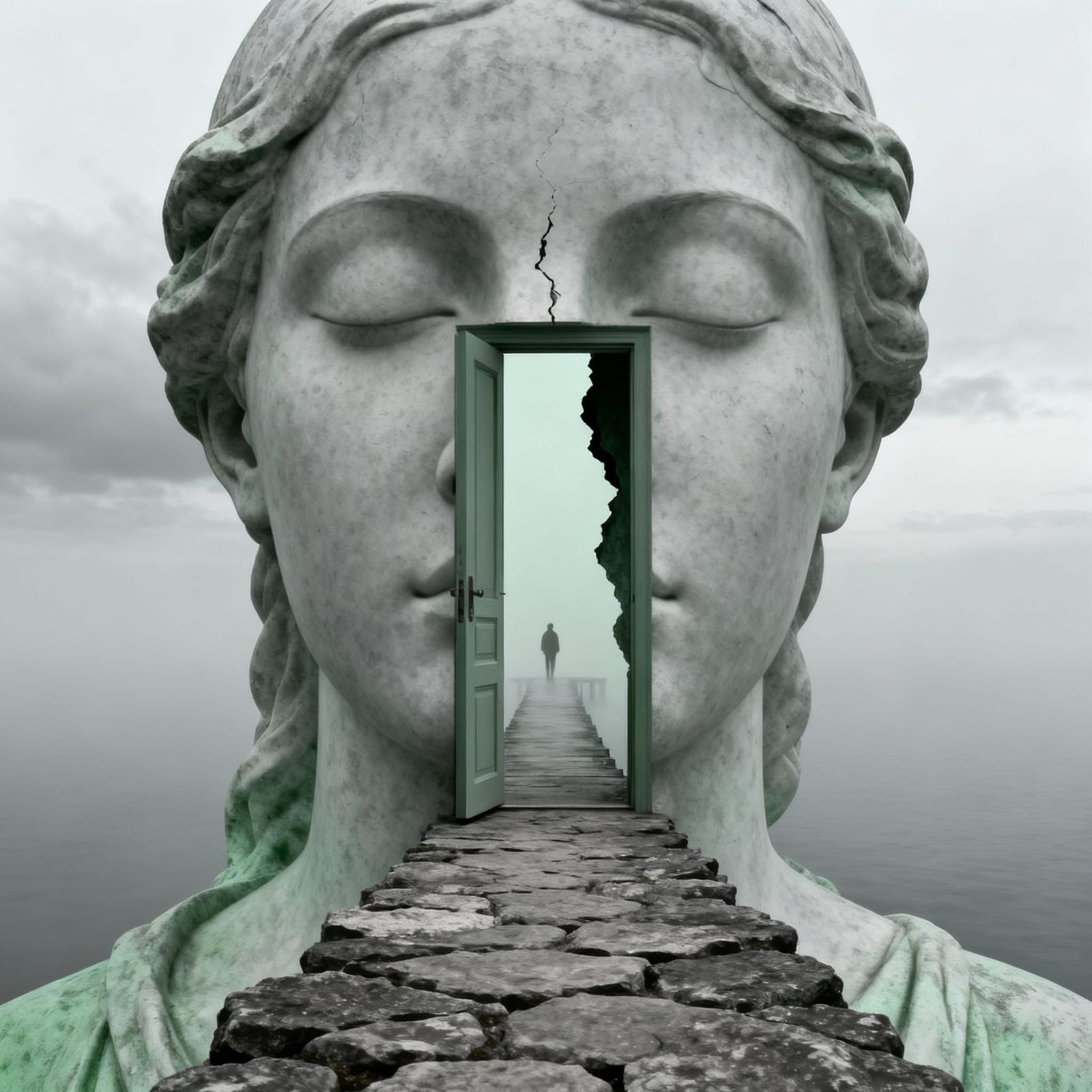 Surreal Woman Face Doorway to Another Dimension