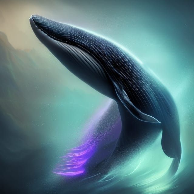 Bioluminescent Whale Portrait in Detailed Matte Painting