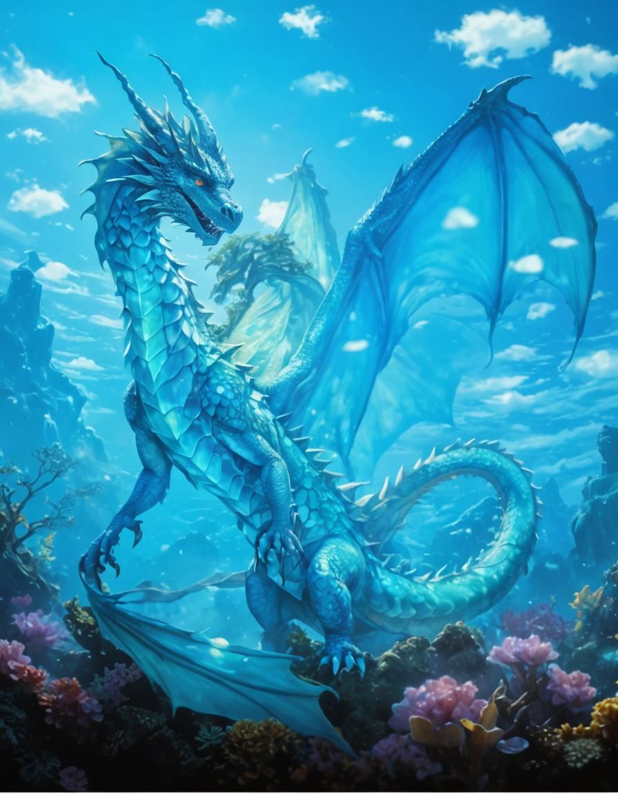 Cyan Seawing Dragon in Hyper-Realistic Digital Art