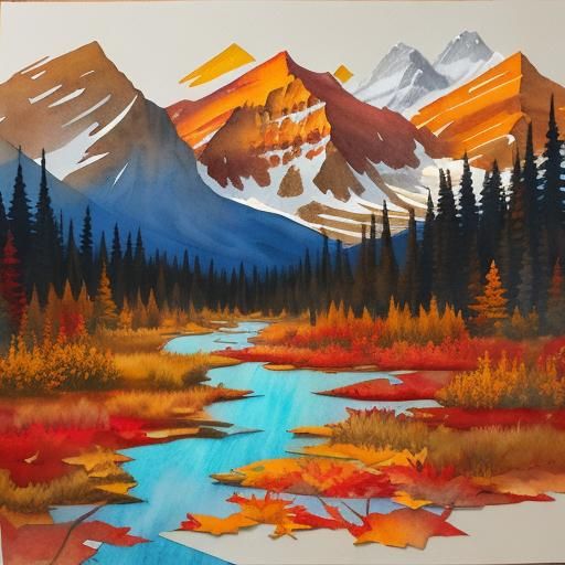 torn paper collage art, watercolours - fall with Canadian Ro...