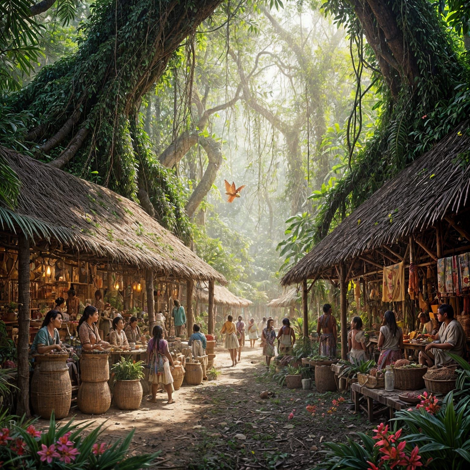 Lively Indigenous Marketplace in Veracruz: Digital Painting