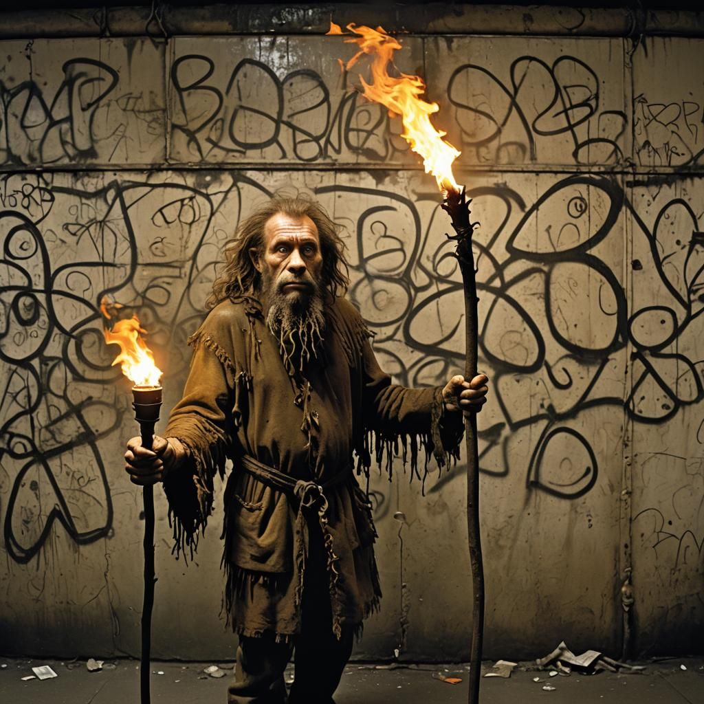 Neanderthal Subway Art in Tim Burton Style