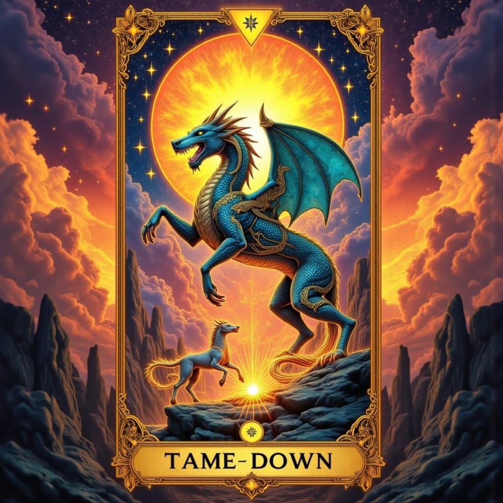 Dragons Emerging from Tarot Cards in Surreal Style