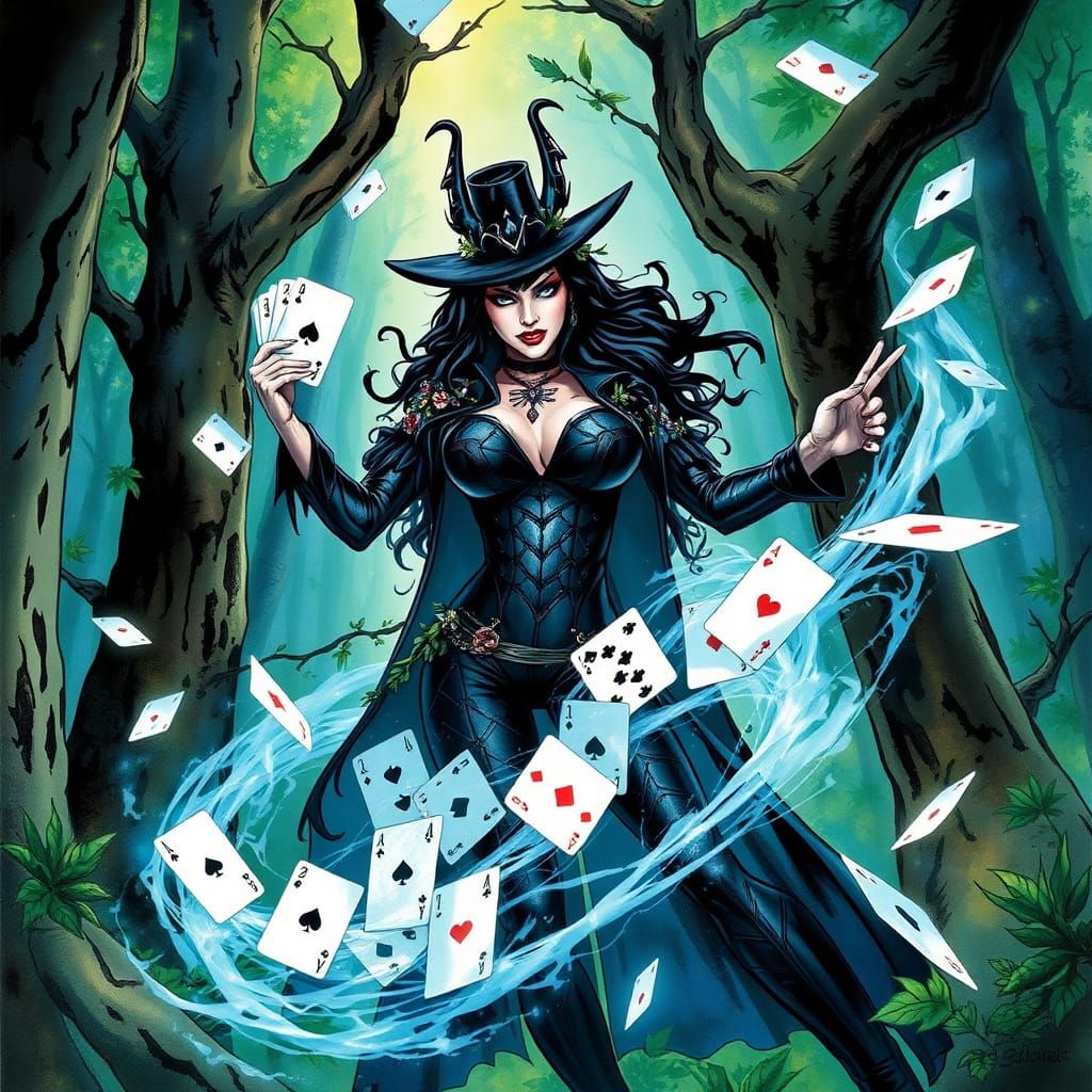 Zatanna Conjuring Magic in Bioluminescent Forest