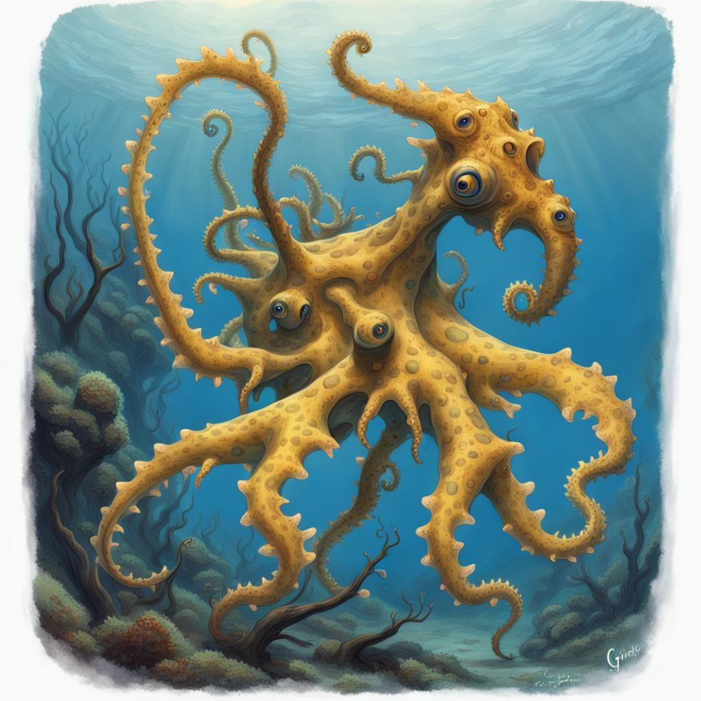Hybrid Octopus Sea Dragon in Doré Style
