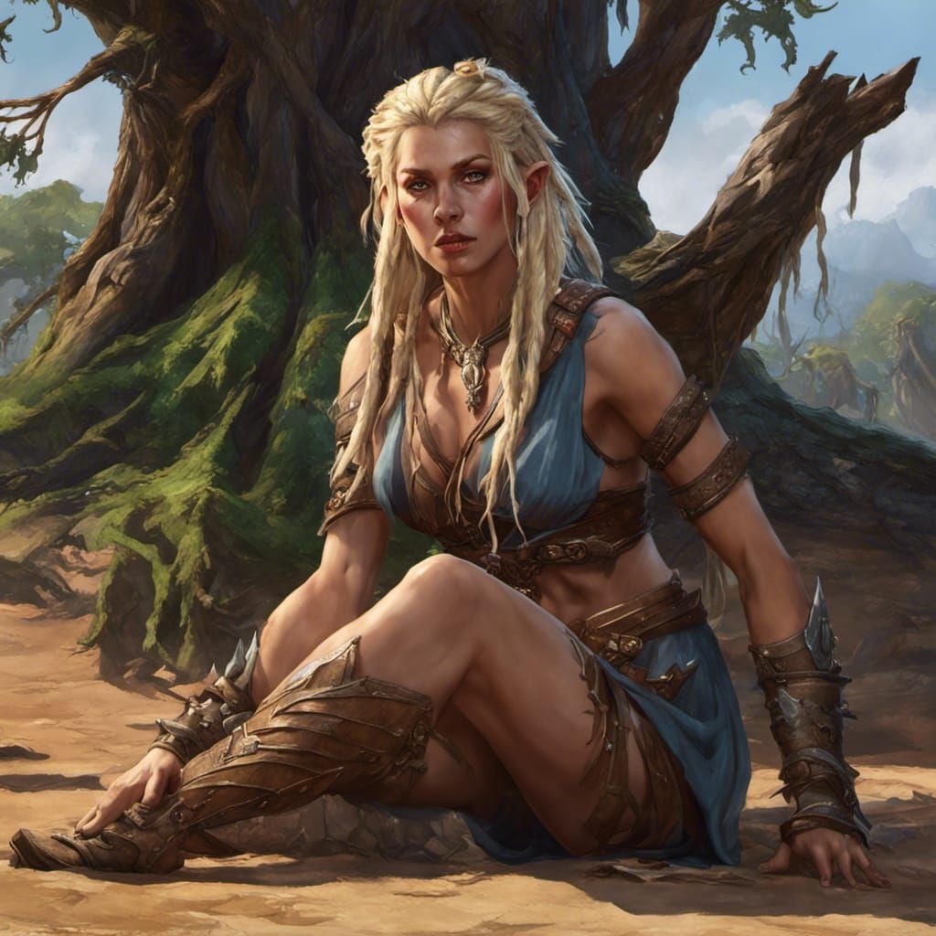 Fantasy Half-Elf Druid in Dark Pinup Art