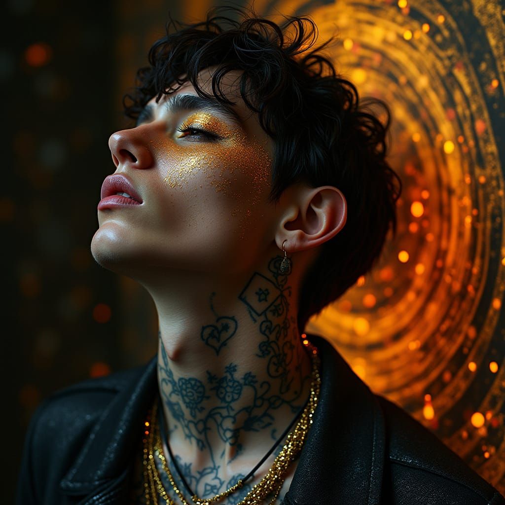 Neon Rockstar Portrait in Avant-Garde Style