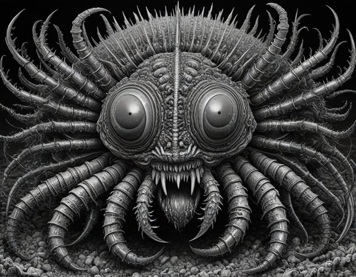 Furry Frost Worm in Black Ink Lithography