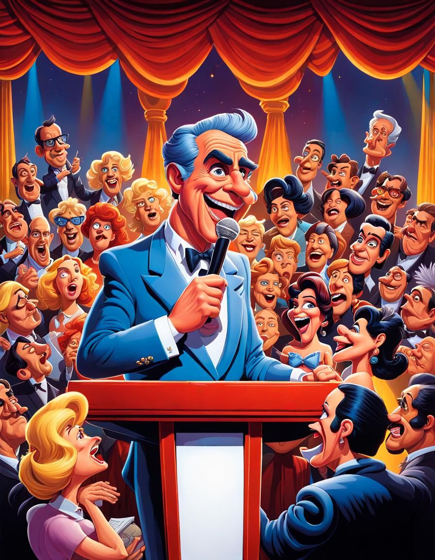 Grotesque Celebrity Caricature Giving Speech: Vivid Acrylic ...