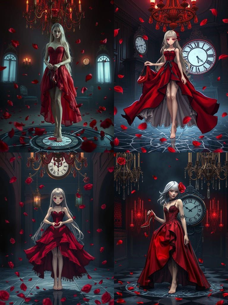 Gothic Cinderella in Dark Ballroom, 3D Anime Art