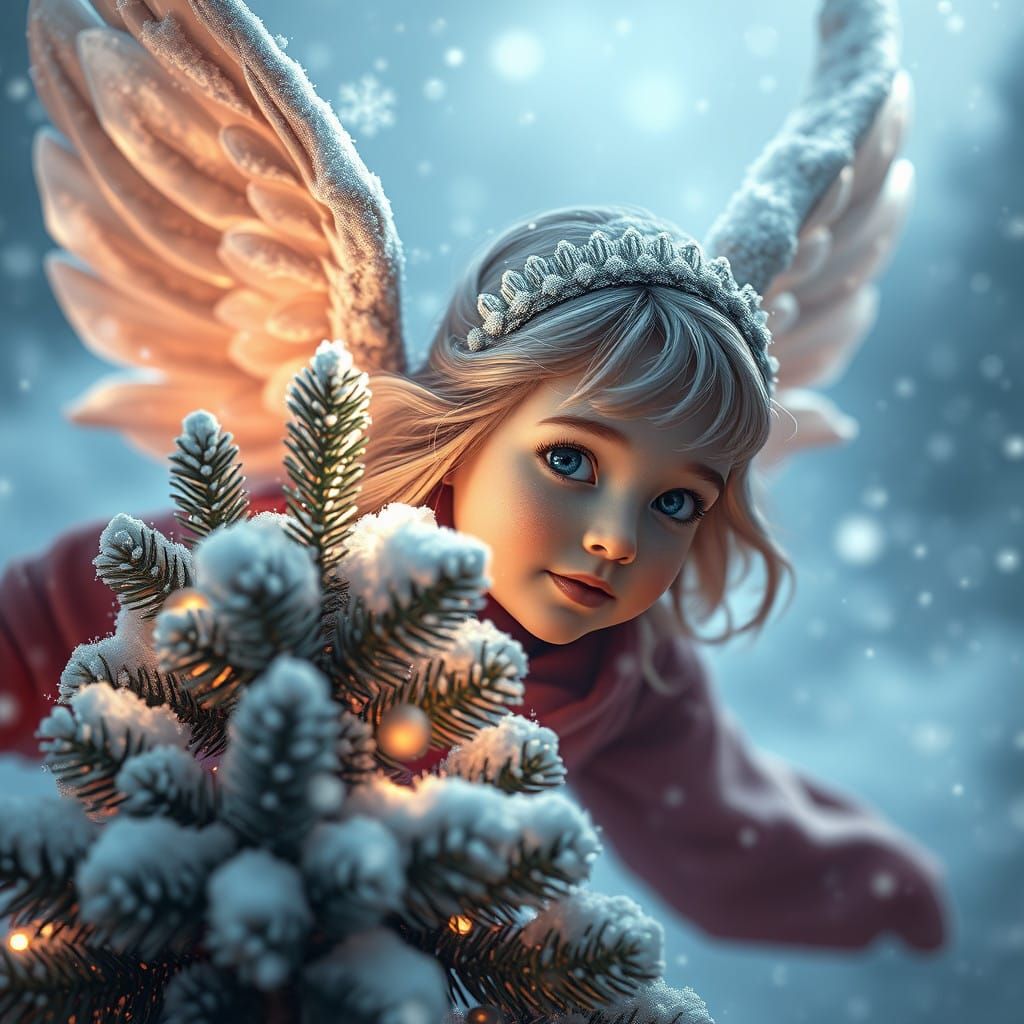 Surreal Christmas Magic: A Closer Look at an Angel Bringing...