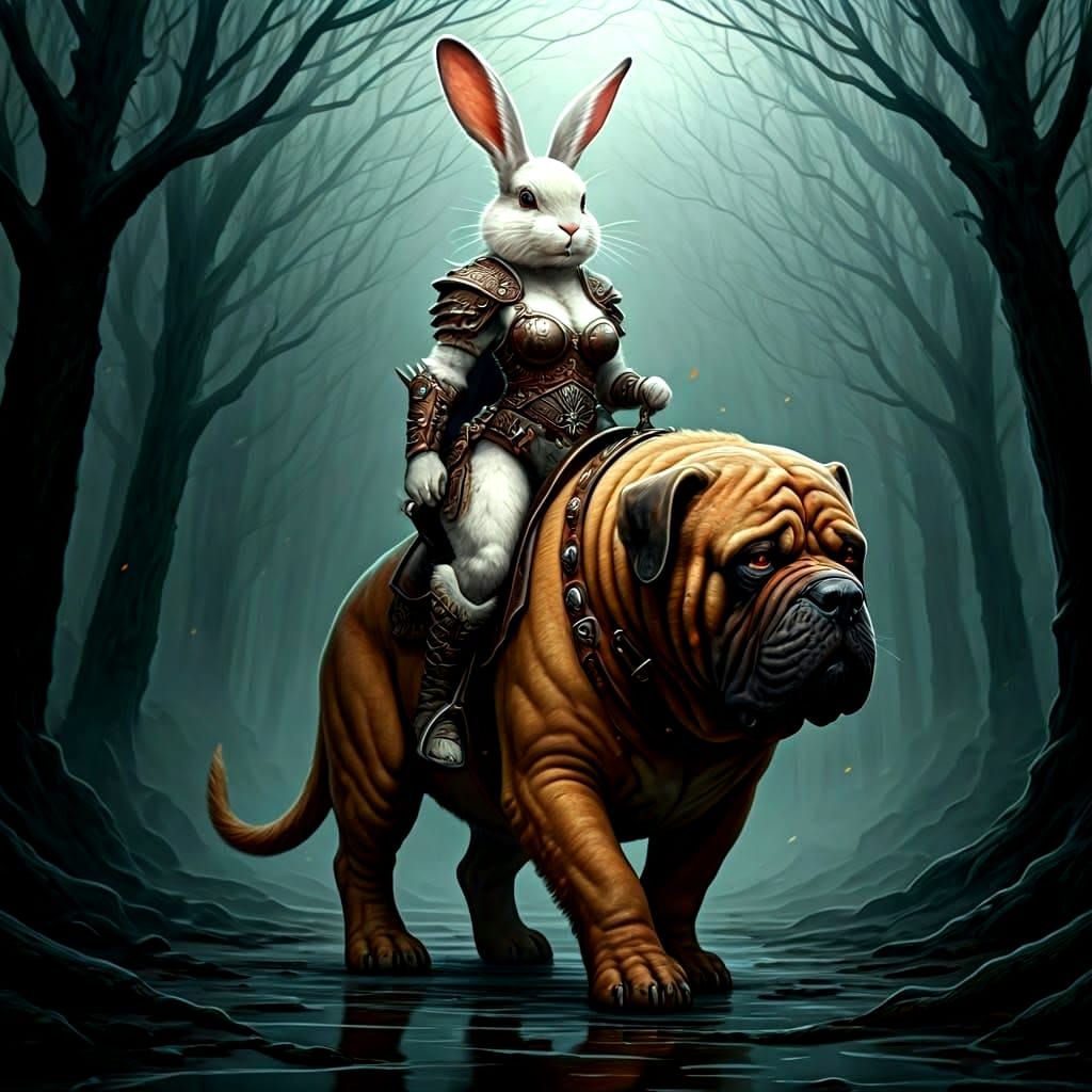 Majestic Angoranuf and Her Loyal Mastiff in Enchanted Forest