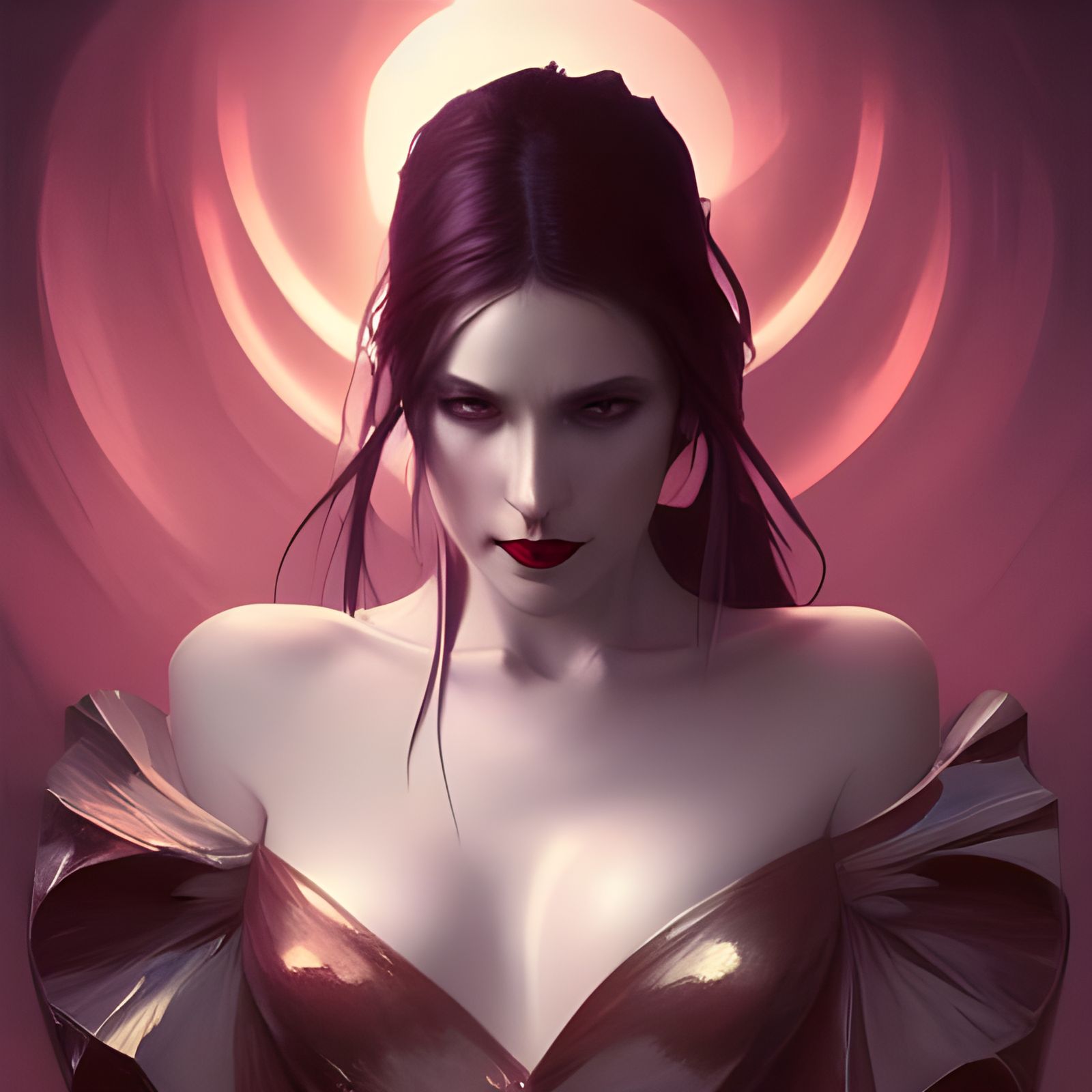 Evil Pretty Vampire Portrait in Art Nouveau Style