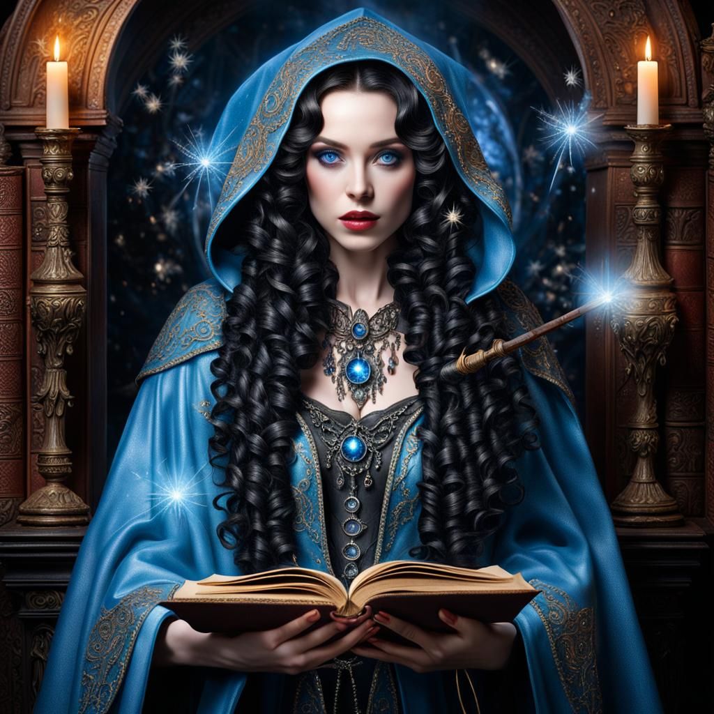 Voluptuous Witch Casting Spell in Mythical Setting